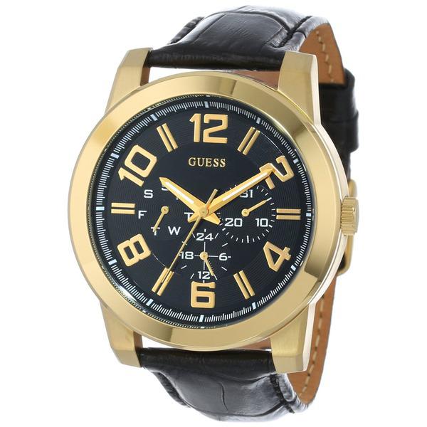 Guess Watches : U0265G2 Quartz Multifunction Dial Black Leather Men Watch