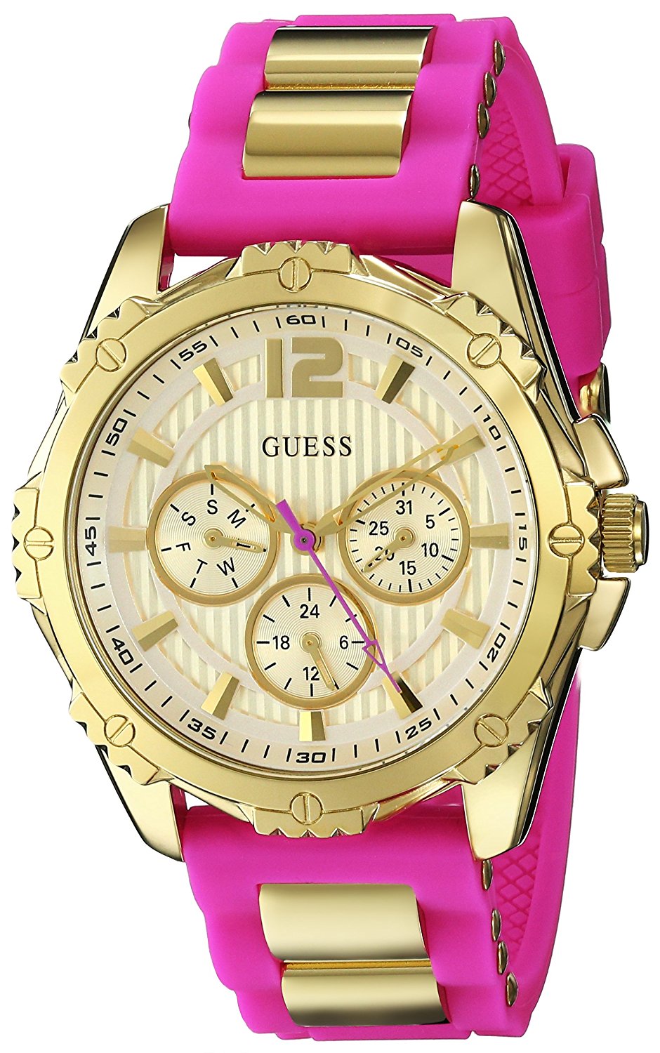 Guess Watches : U0325L3 Quartz Multifunction Dial Pink Silicone Women Watch