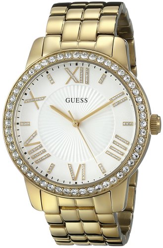 Guess Watches : U0329L2 Quartz Roman Numerals Dial Crystal Bezel Gold Tone Stainless Steel Women Watch
