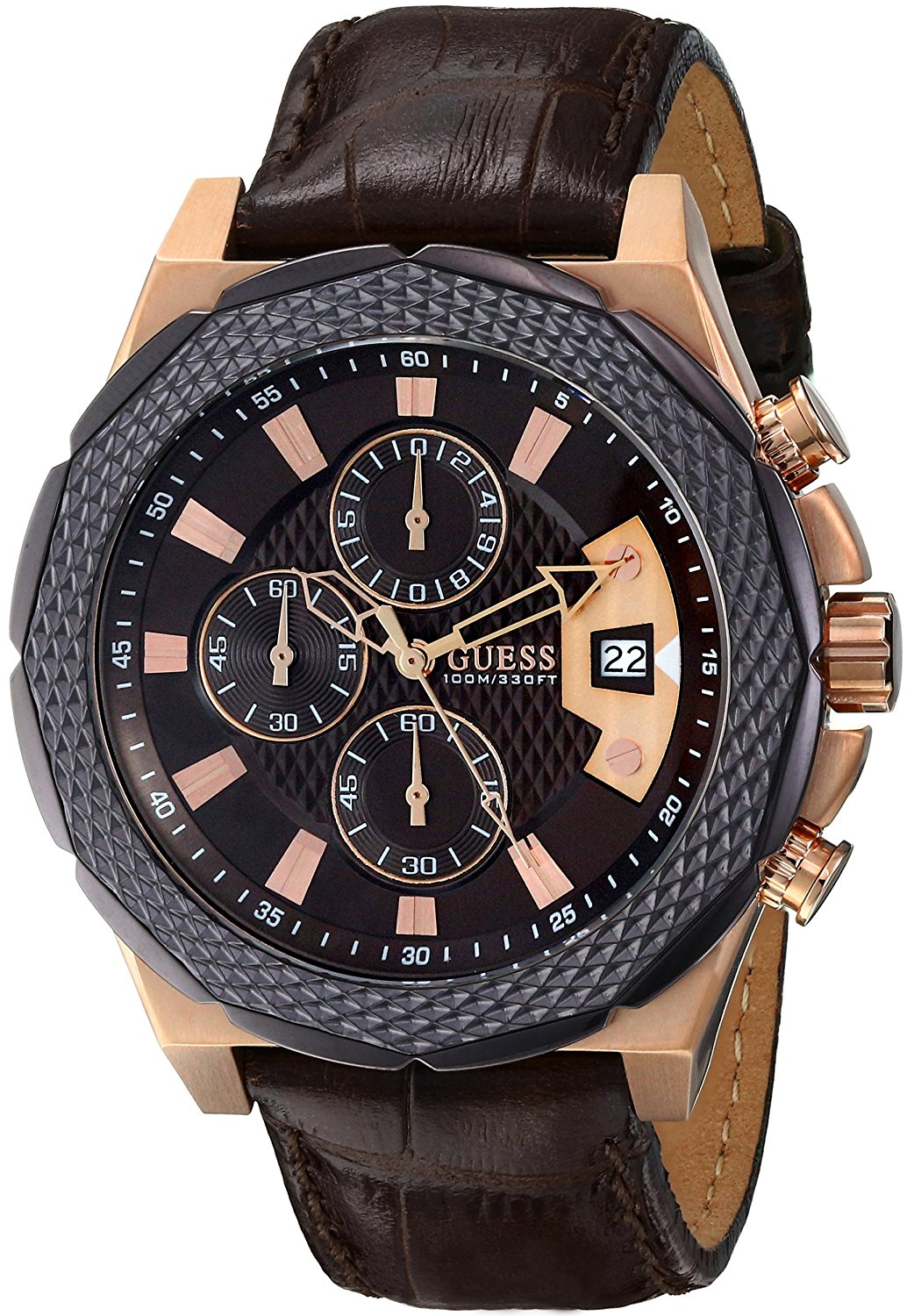 Guess Watches : U0364G3 Quartz Chronograph Date Brown Leather Men Watch