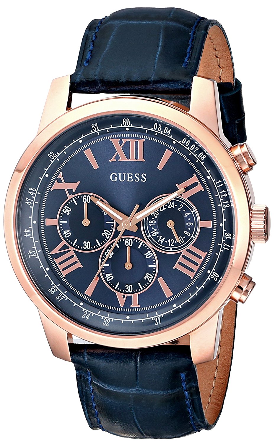 Guess Watches : U0380G5 Blue Dial Leather Men Watch