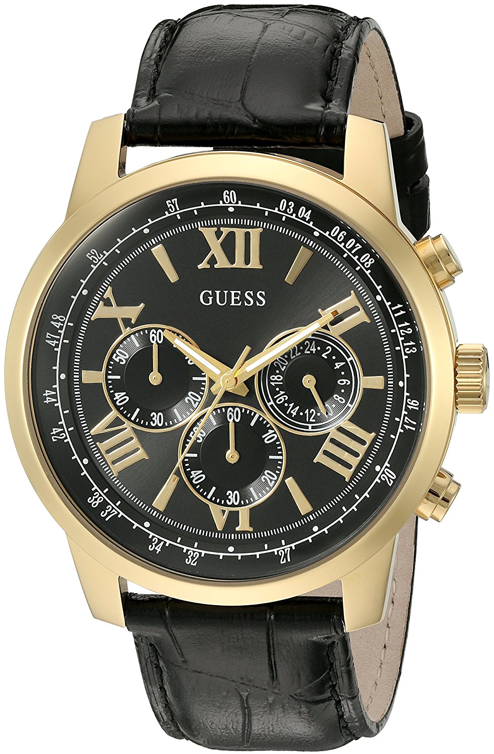 Guess Watches : U0380G7 Quartz Chronograph Black Leather Men Watch