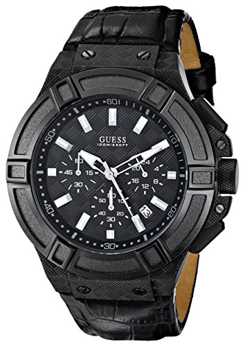 Guess Watches : U0408G1 Quartz Chronograph Date Black Leather Men Watch