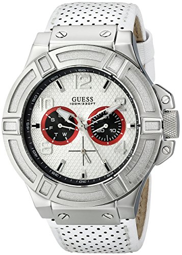 Guess Watches : U0451G1 Quartz Multifunction Dial White Leather Men Watch