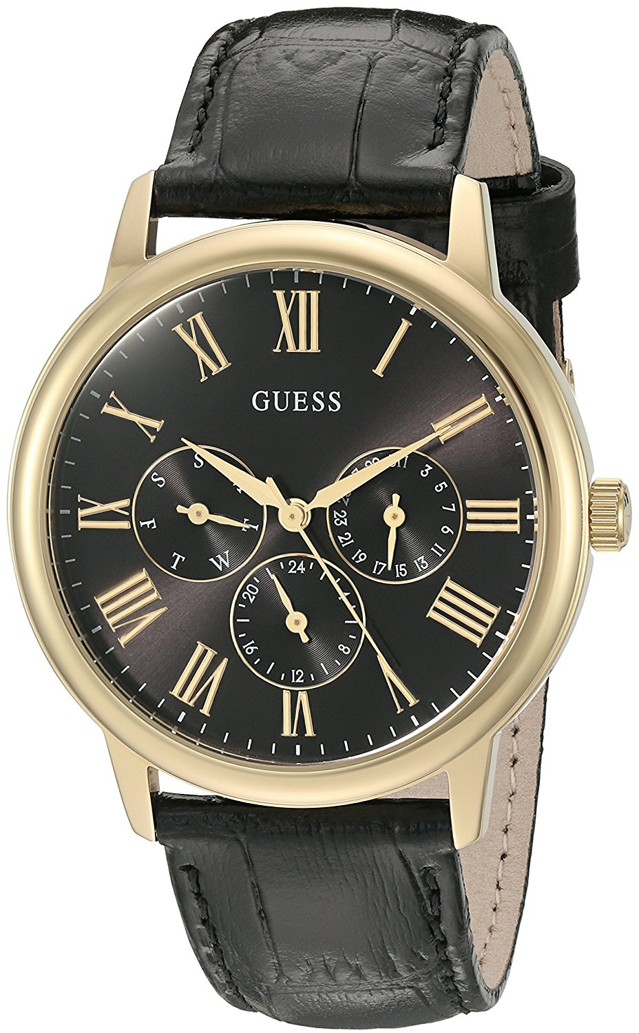 Guess Watches : U0496G5 Quartz Multifunction Dial Black Leather Women Watch