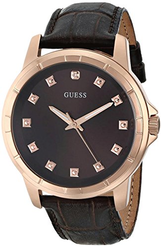 Guess Watches : U0519G1 Quartz Diamond Accented Dial Brown Leather Men Watch