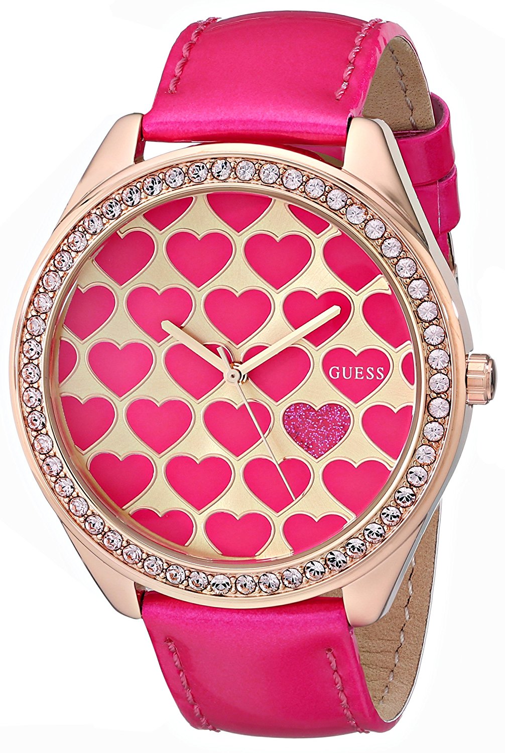 Guess Watches : U0535L1 Quartz Pink Heart Dial Crystal Bezel Pink Leather Women Watch