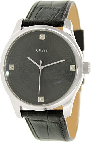 Guess Watches : U0539G1 Quartz Diamond Markers Dial Black Leather Men Watch