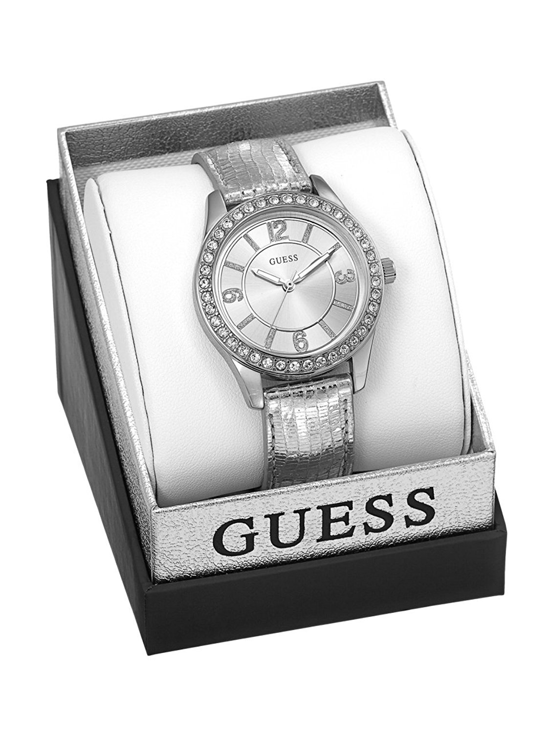 Guess Watches : U0551L1 Silver Dial Synthetic Leather Band Women Watch