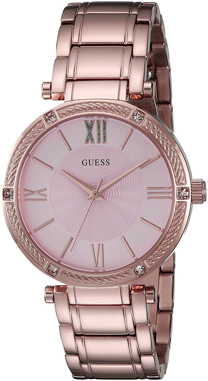 Guess Watches : U0636L2 Pink Dial Stainless Steel Band Women Watch