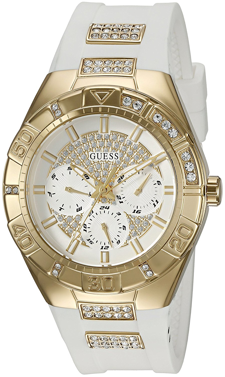 Guess Watches : U0653L3 Quartz Multifunction Dial White Silicone Women Watch