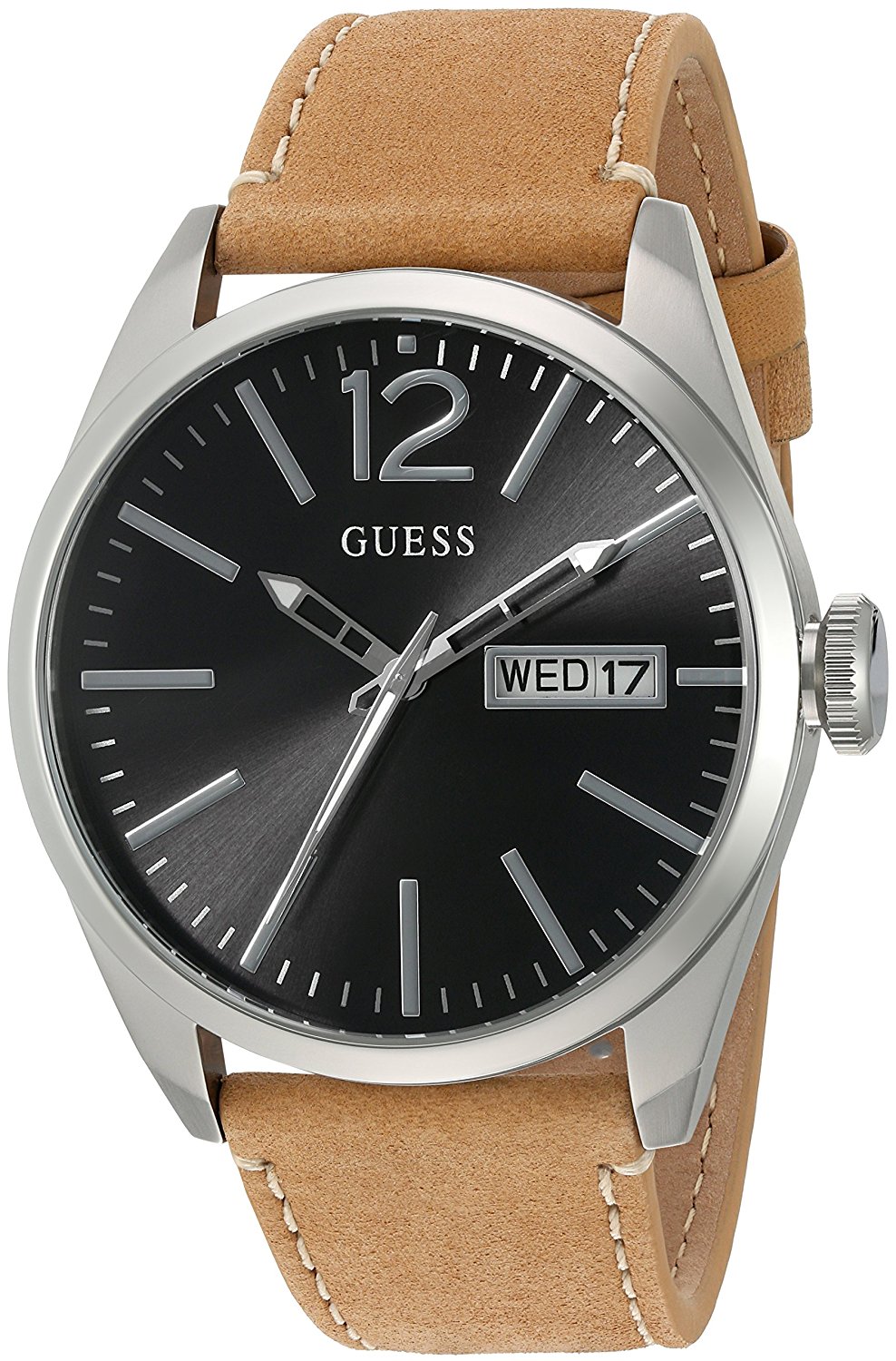 Guess Watches : U0658G7 Quartz Analog Day Date Brown Leather Men Watch