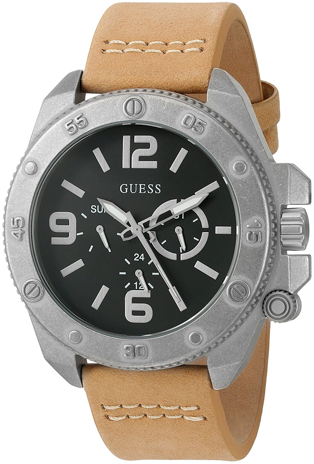 Guess Watches : U0659G4 Quartz Analog Day Date Leather Men Watch