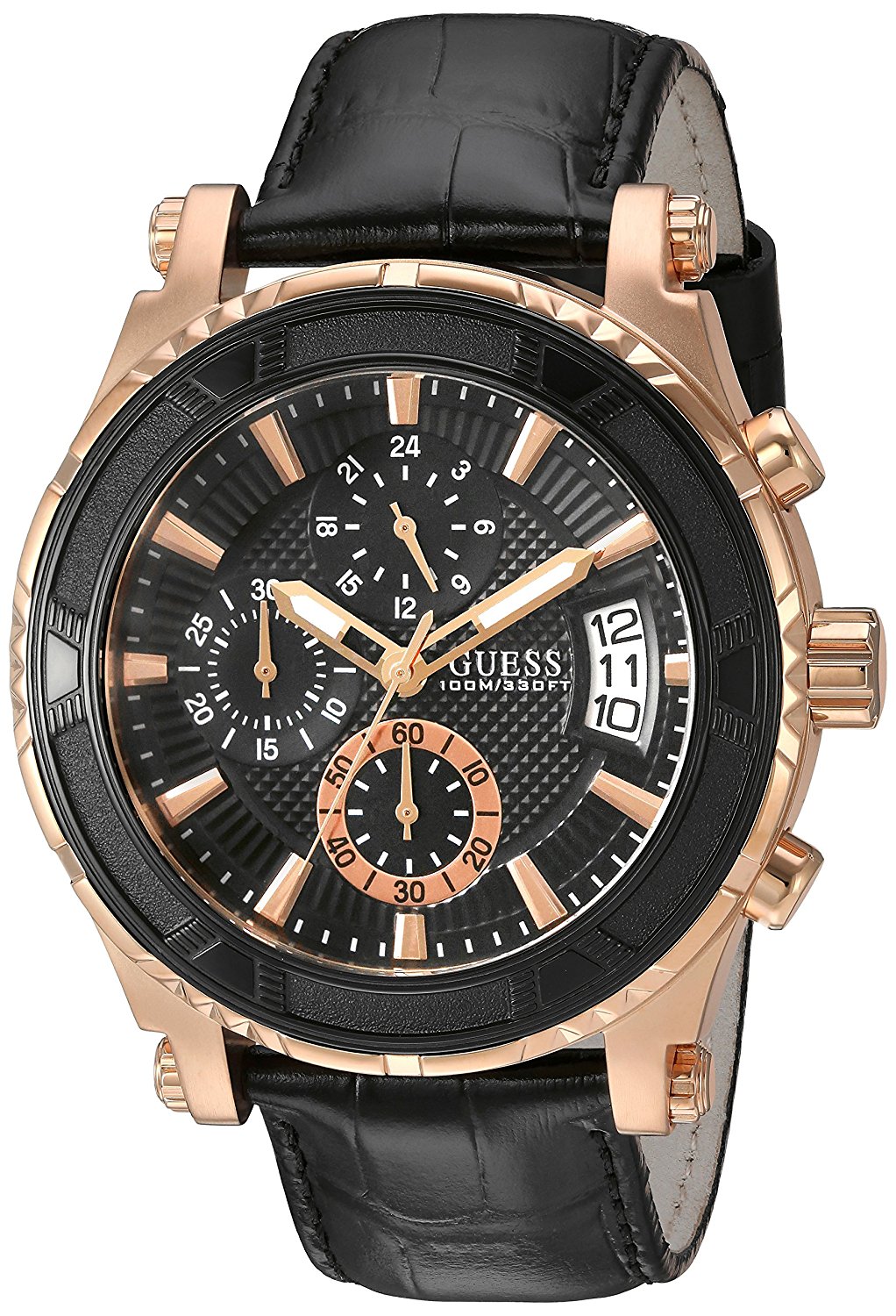 Guess Watches : U0673G5 Quartz Chronograph Date Black Leather Men Watch
