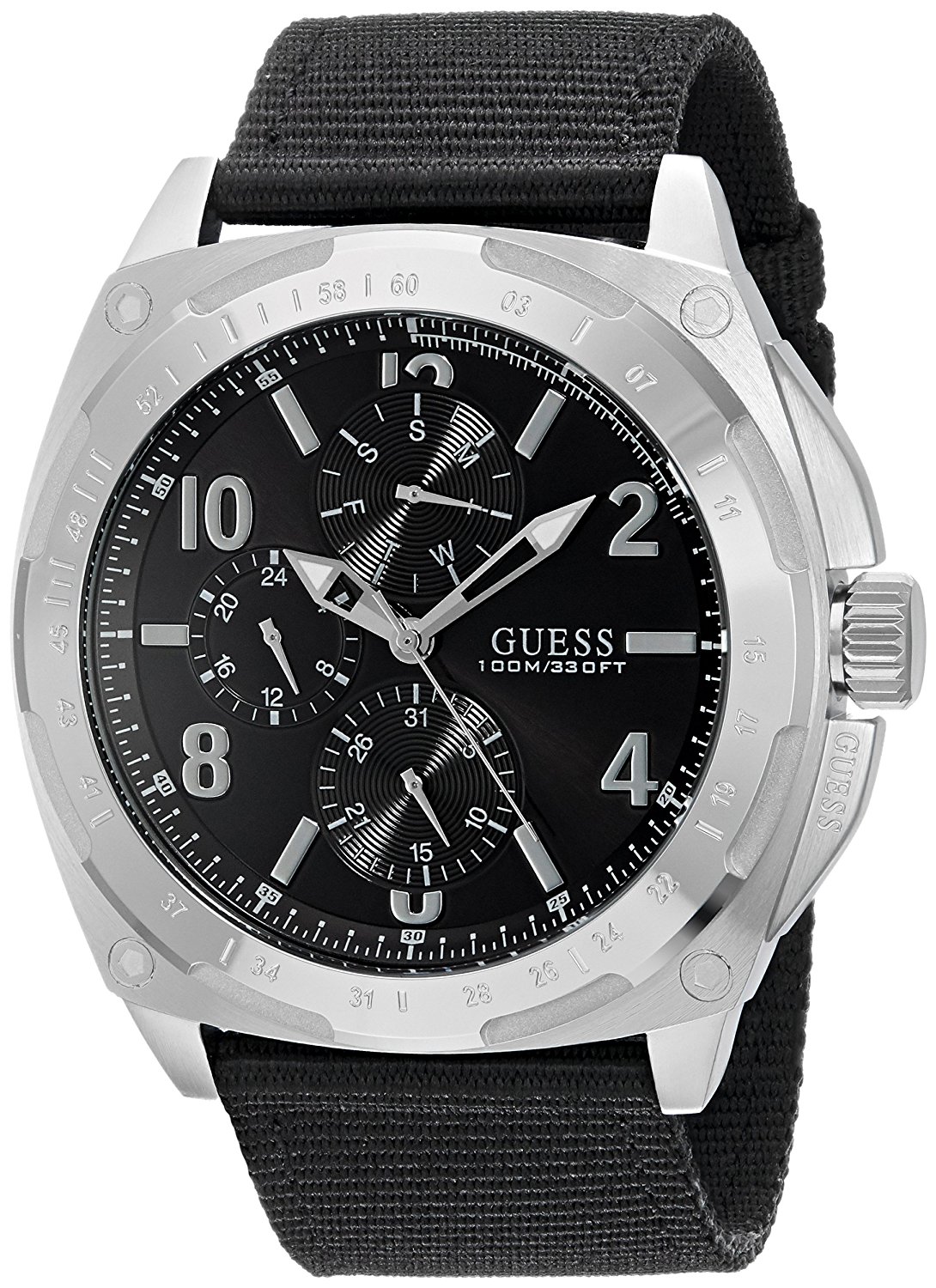 Guess Watches : U0680G1 Quartz Multifunction Dial Black Canvas Men Watch