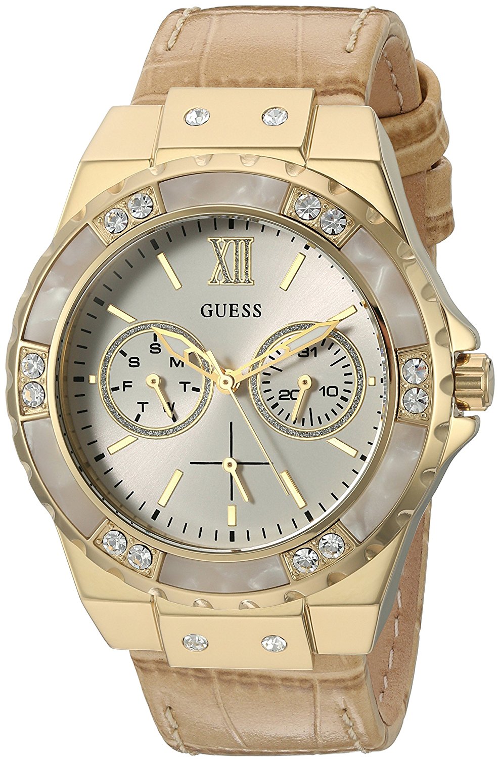Guess Watches : U0775L2 Quartz Multifunction Dial Beige Leather Women Watch