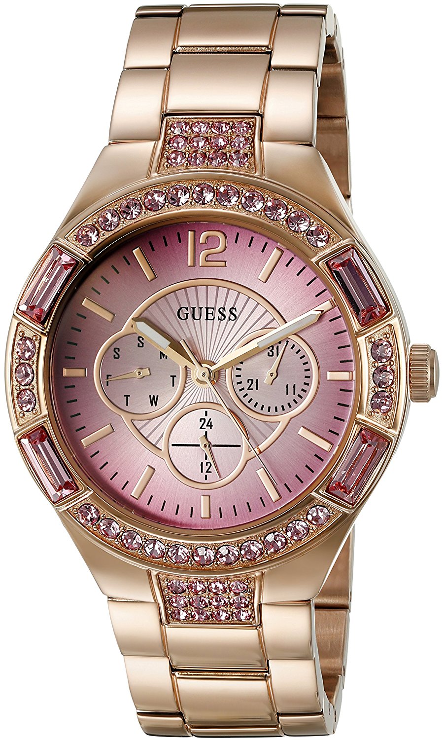 Guess Watches : U0776L3 Pink Dial Stainless Steel Band Women Watch