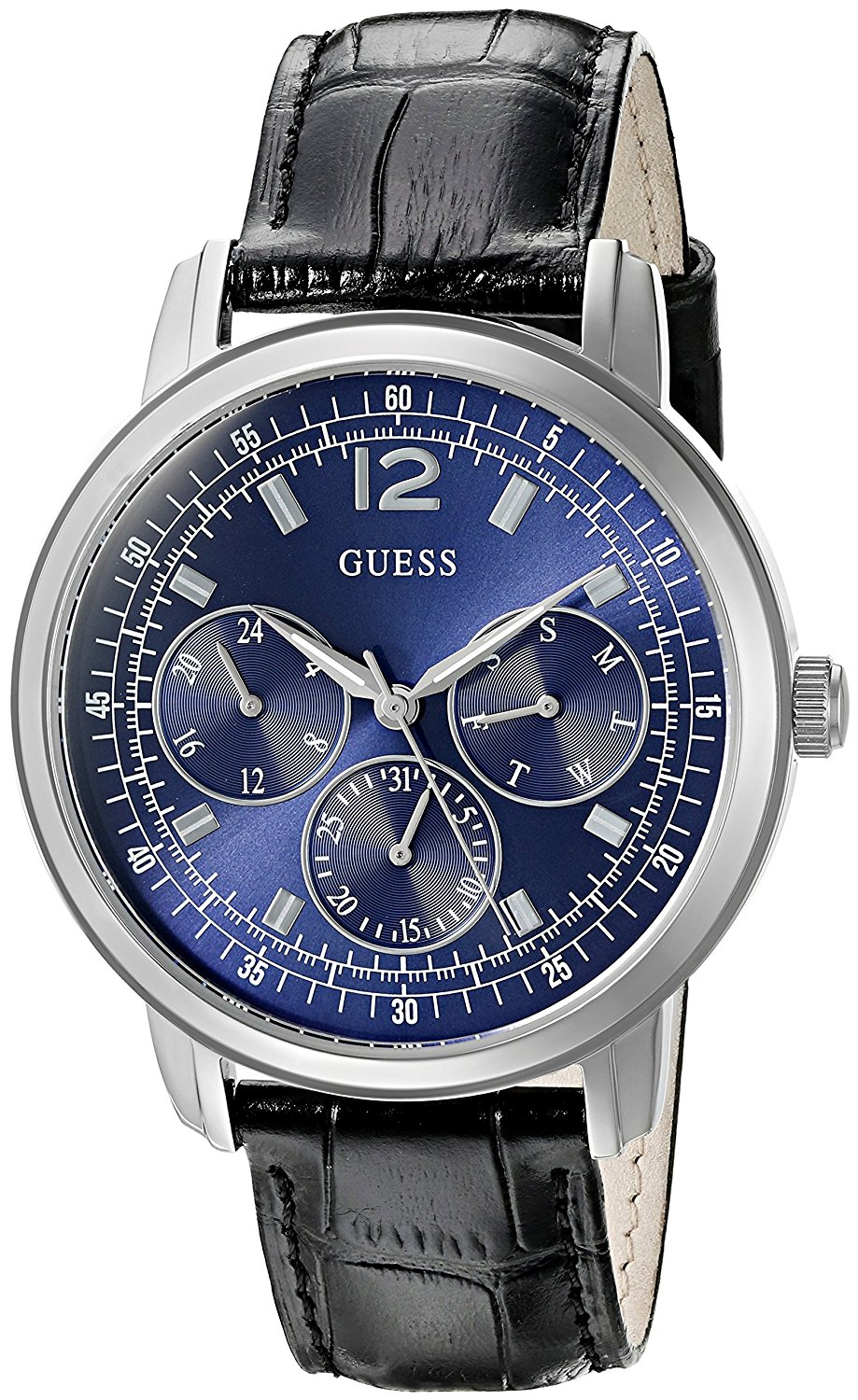 Guess Watches : U0790G2 Quartz Multifunction Dial Black Leather Men Watch