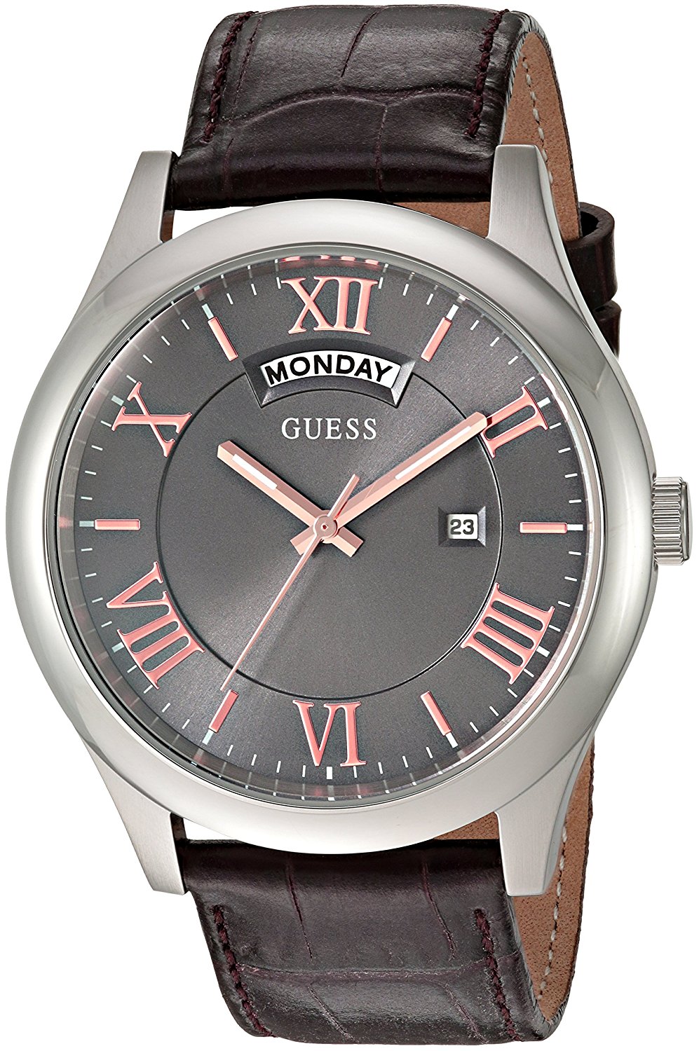 Guess Watches : U0792G7 Quartz Analog Day Date Brown Leather Men Watch