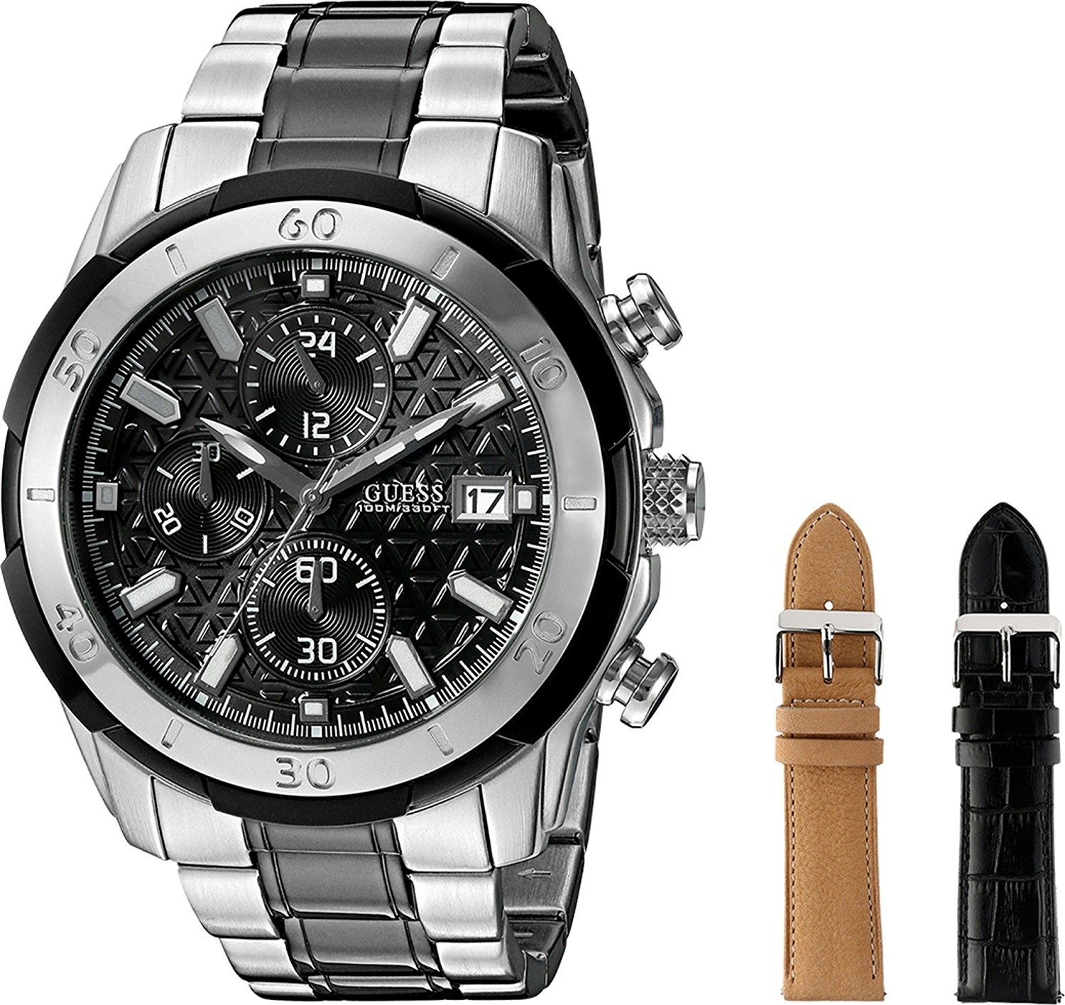 Guess Watches : U0812G1 Black Dial Metal Band Men Watch