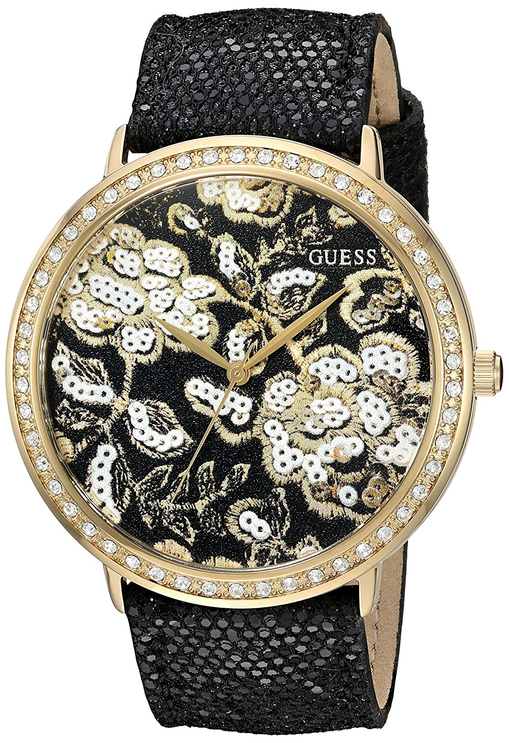 Guess Watches : U0820L1 Quartz Analog Crystal Bezel Black Leather Women Watch