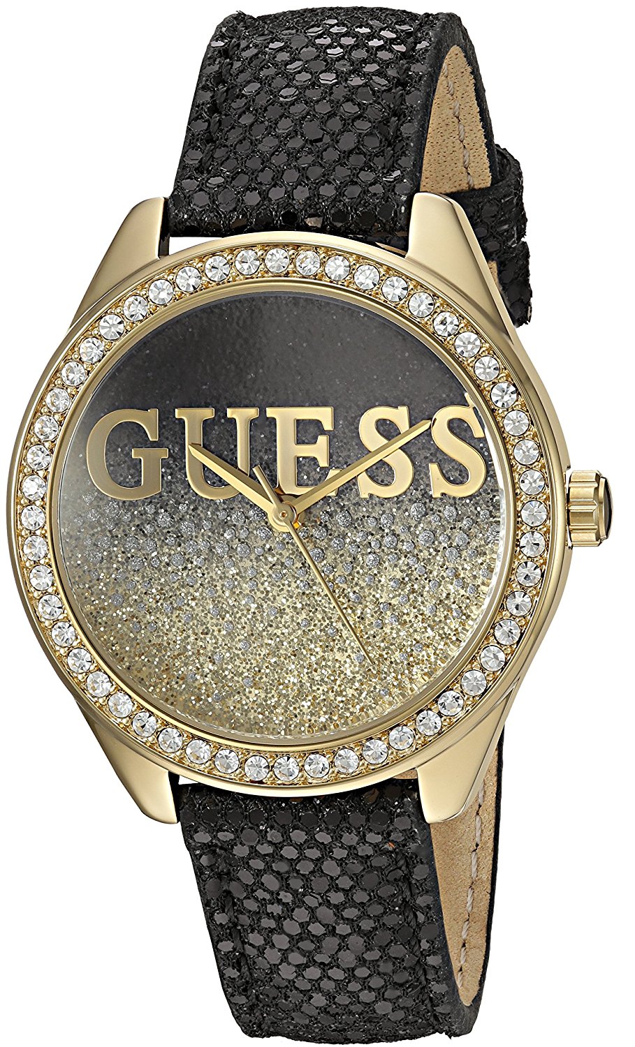 Guess Watches : U0823L6 Quartz Analog Crystal Bezel Black Leather Women Watch