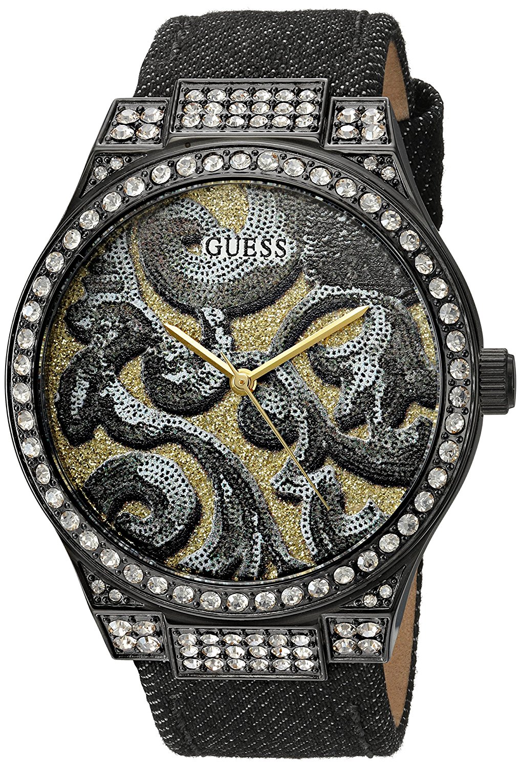 Guess Watches : U0844L1 Quartz Analog Black Denim Leather Strap Women Watch