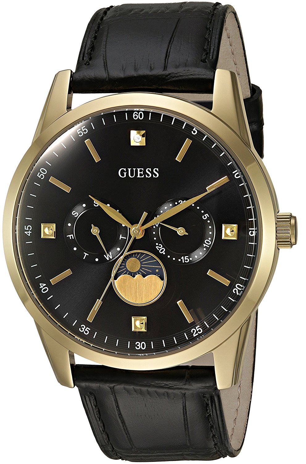 Guess Watches : U0868G2 Quartz Multifunction Dial Black Leather Men Watch