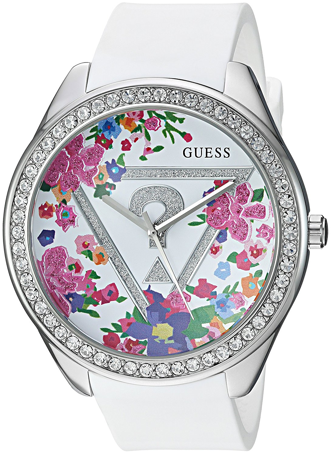 Guess Watches : U0904L1 Quartz Analog Crystal Bezel White Silicone Women Watch