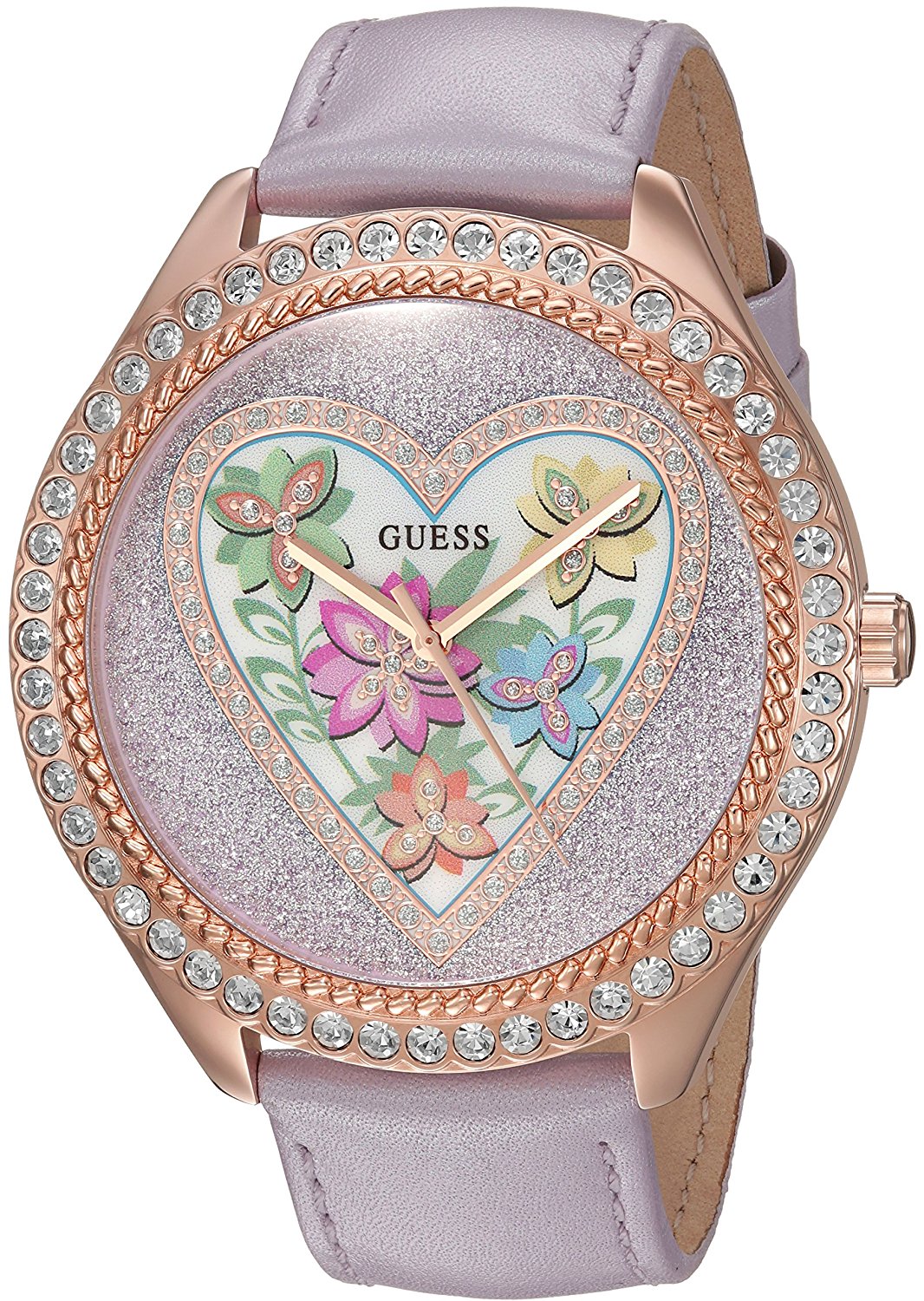 Guess Watches : U0908L1 Quartz Analog Crystal Bezel Purple Lether Women Watch