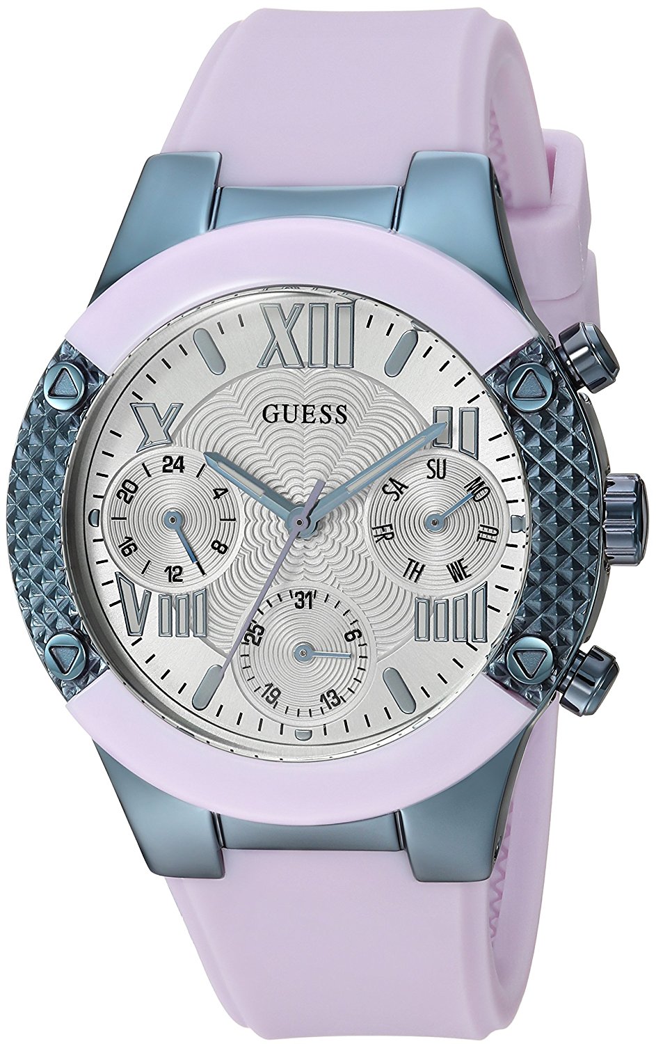 Guess Watches : U0958L2 Quartz Multifunction Dial Purple Silicone Women Watch