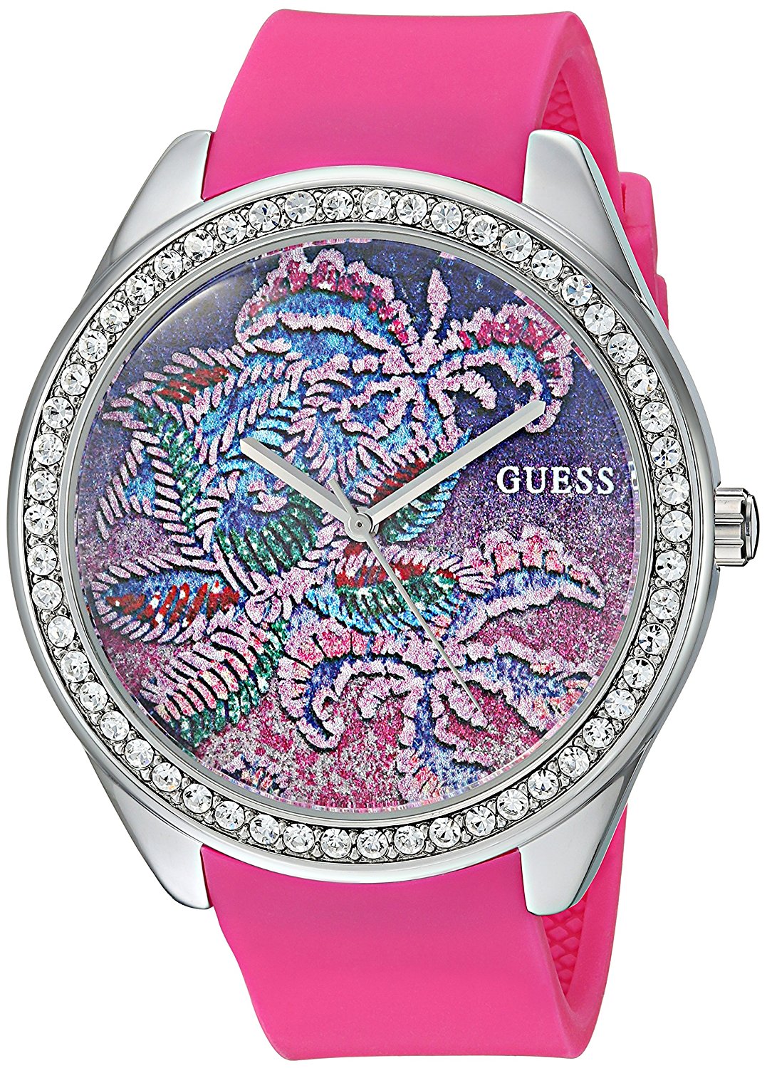 Guess Watches : U0960L1 Quartz Analog Crystal Bezel Pink Silicone Women Watch