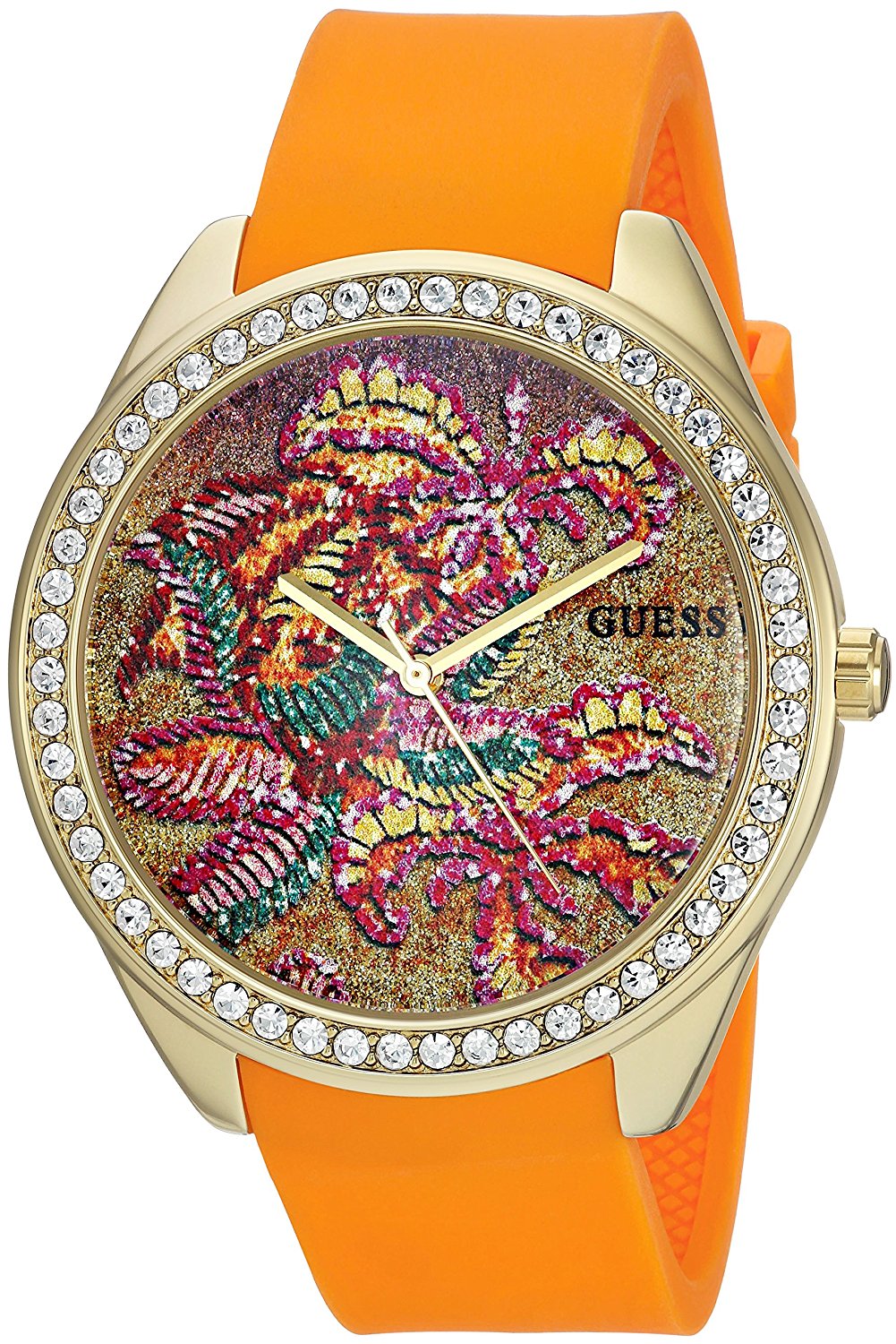 Guess Watches : U0960L2 Quartz Analog Crystal Bezel Orange Silicone Women Watch
