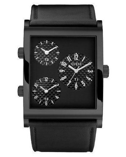 Guess Watches : U15038G1 Quartz Black Dial Stainless Steel Case With Black Leather Strap Men Watch