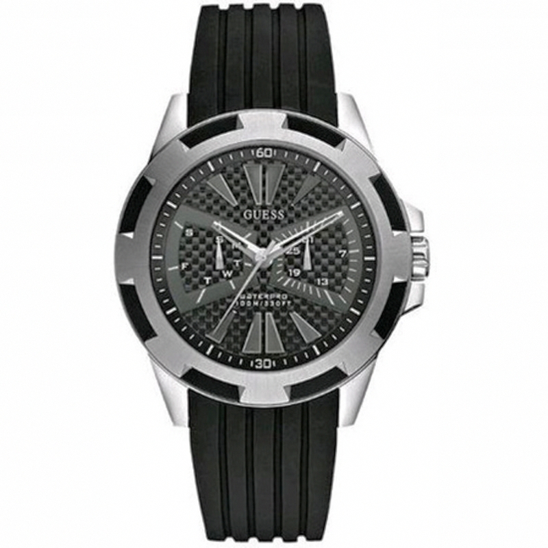 Guess Watches : U90009G1 Quartz Black Dial Stainless Steel Case With Rubber Strap Men Watch