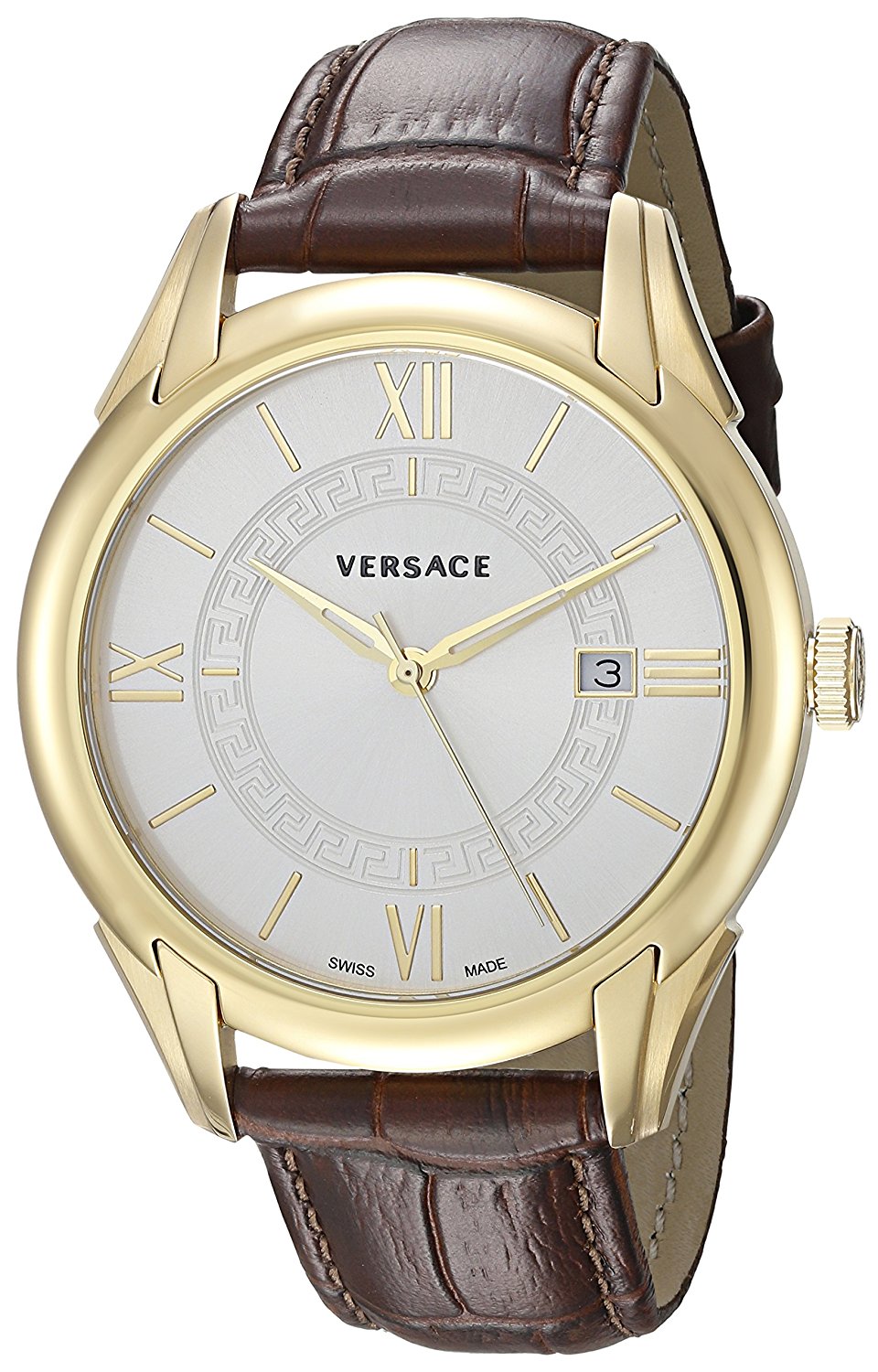 Versace Watches : V10030015 Quartz Analog Date Brown Leather Men Watch