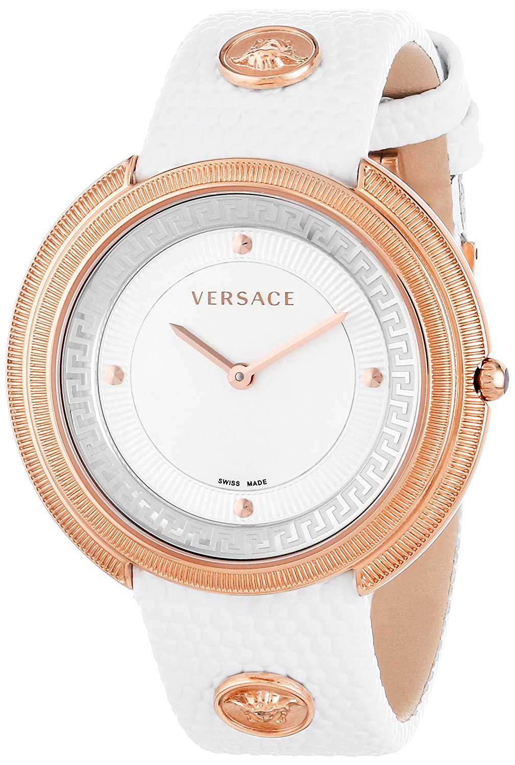 Versace Watches : VA7030013 Quartz Mother of Pearl Dial White Leather Women Watch