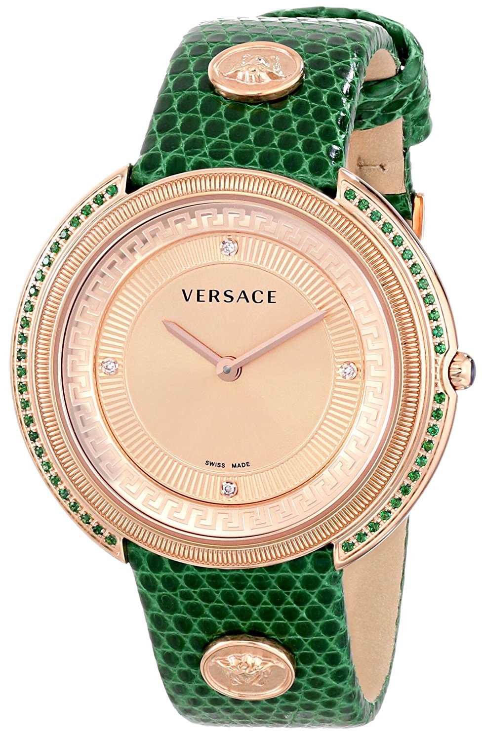 Versace Watches : VA7090014 Quartz Diamond Dial Green Leather Women Watch