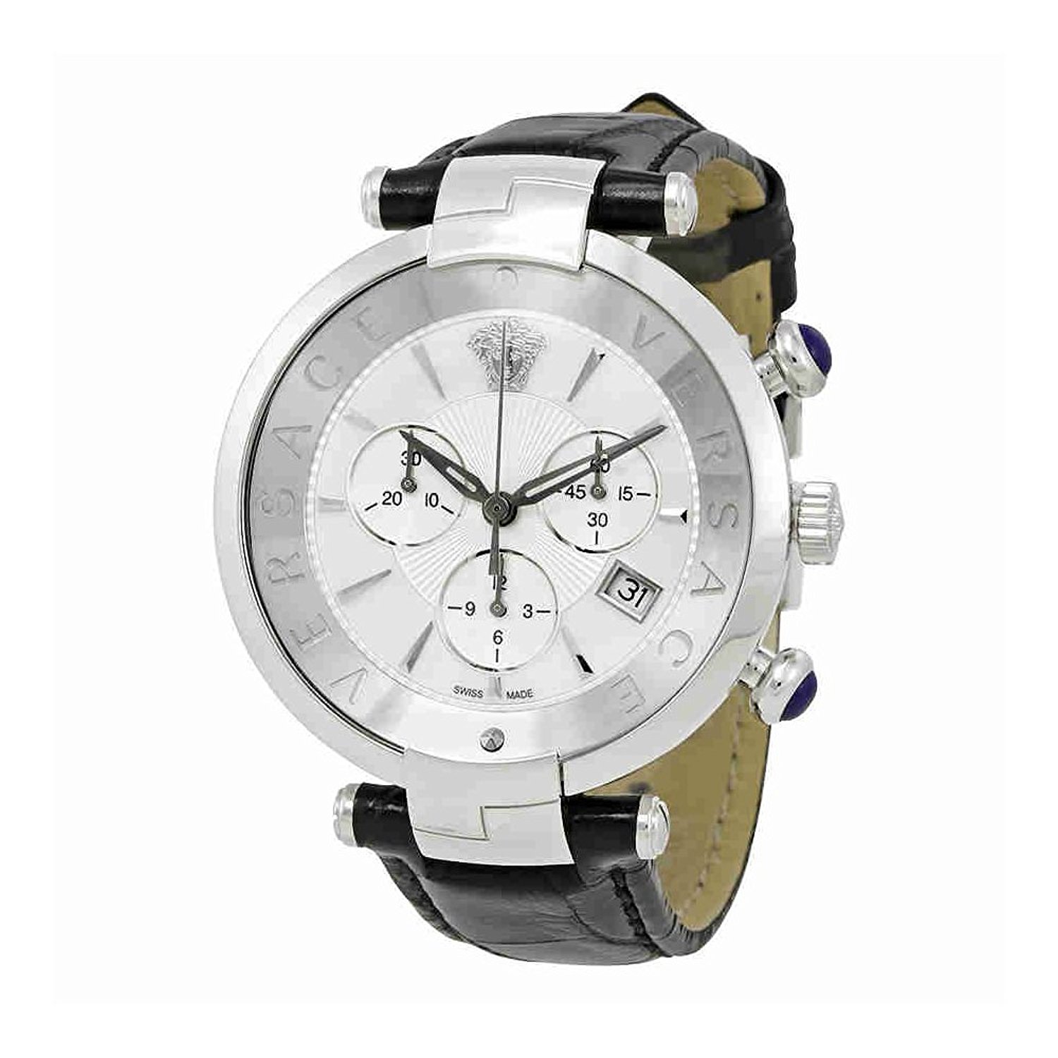 Versace Watches : VAJ080016 Quartz Chronograph Date Black Leather Women Watch