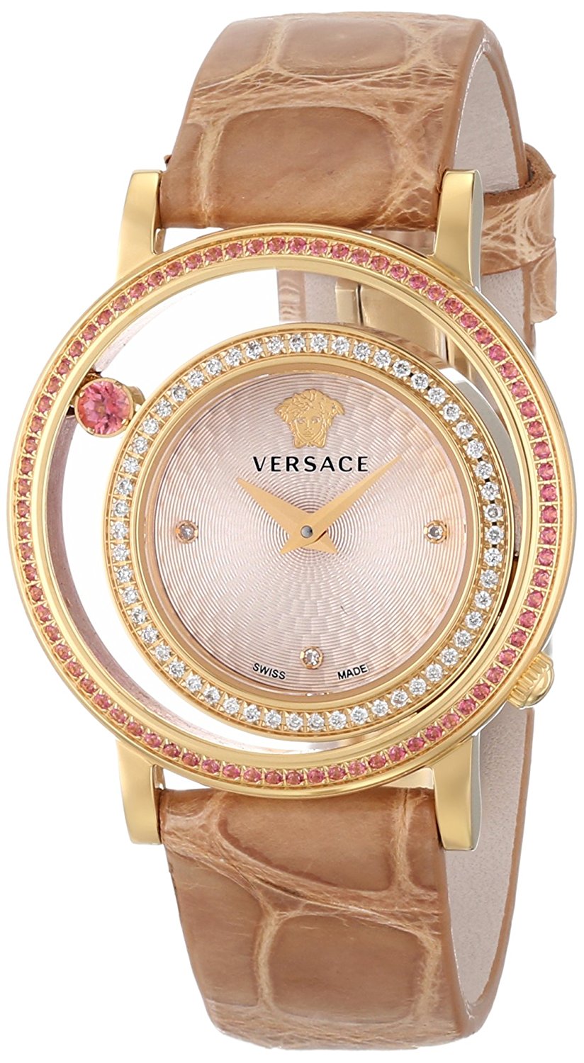 Versace Watches : VDA060014 Quartz Diamond Hour Markers Beige Leather Women Watch