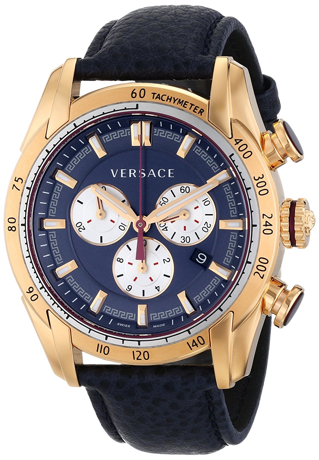 Versace Watches : VDB030014 Quartz Chronograph Date Blue Leather Men Watch