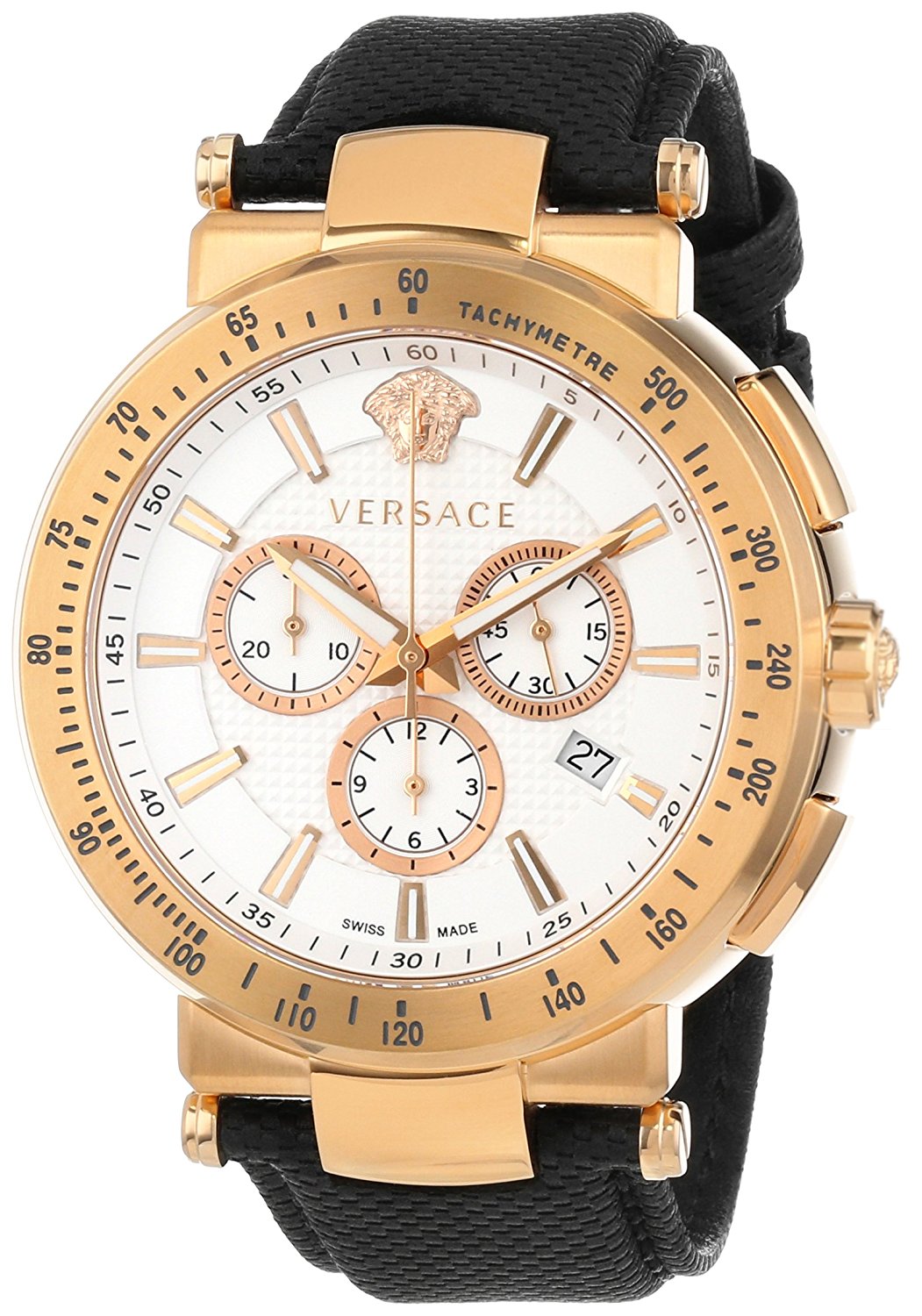 Versace Watches : VFG070013 Quartz Chronograph Date Black Leather Men Watch