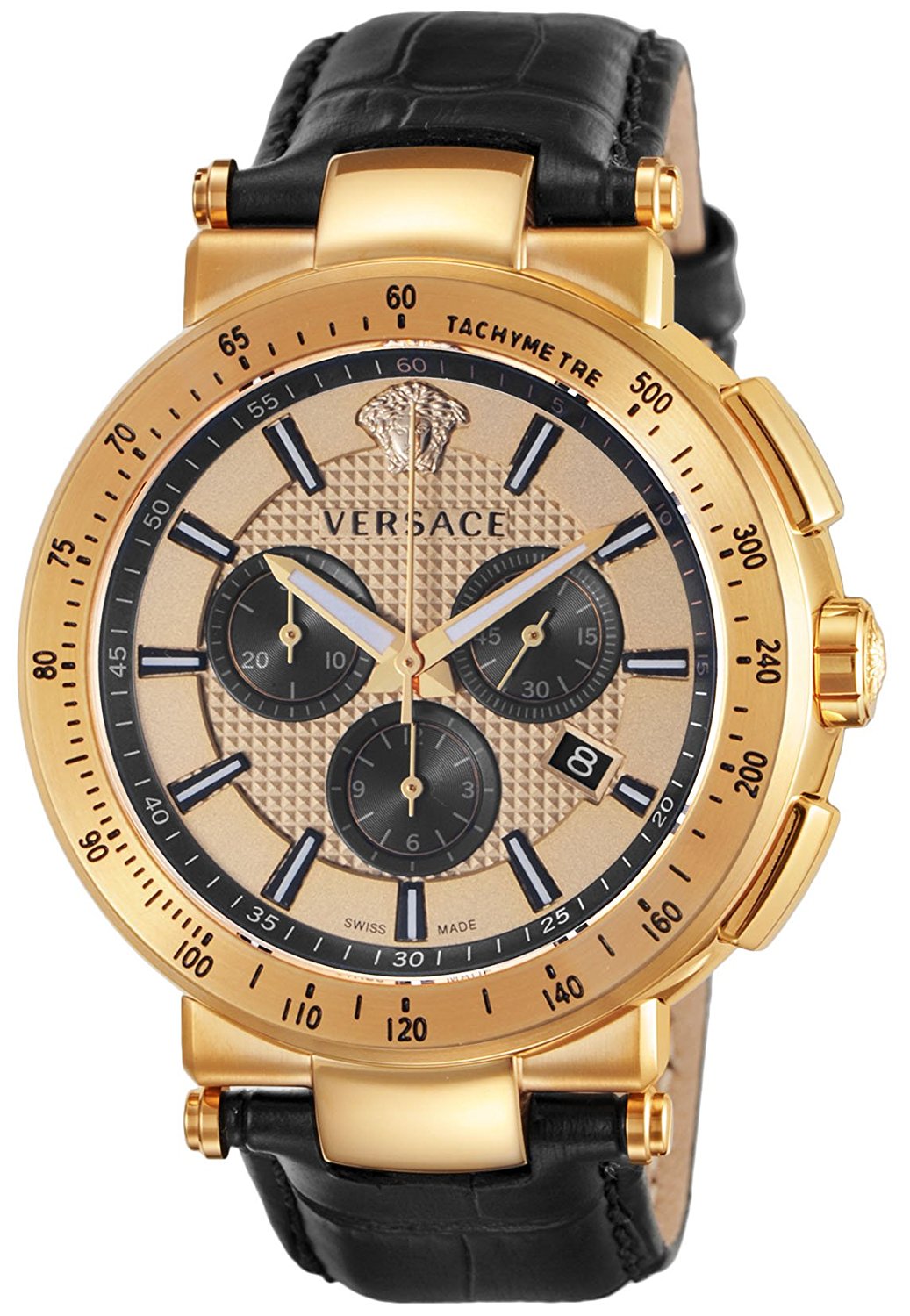 Versace Watches : VFG150016 Quartz Chronograph Date Black Leather Men Watch