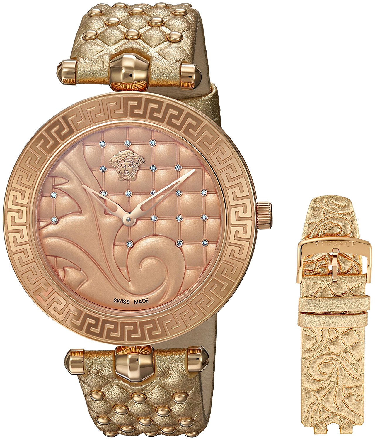 Versace Watches : VK7190014 Quartz Diamond Dial Leather Women Watch