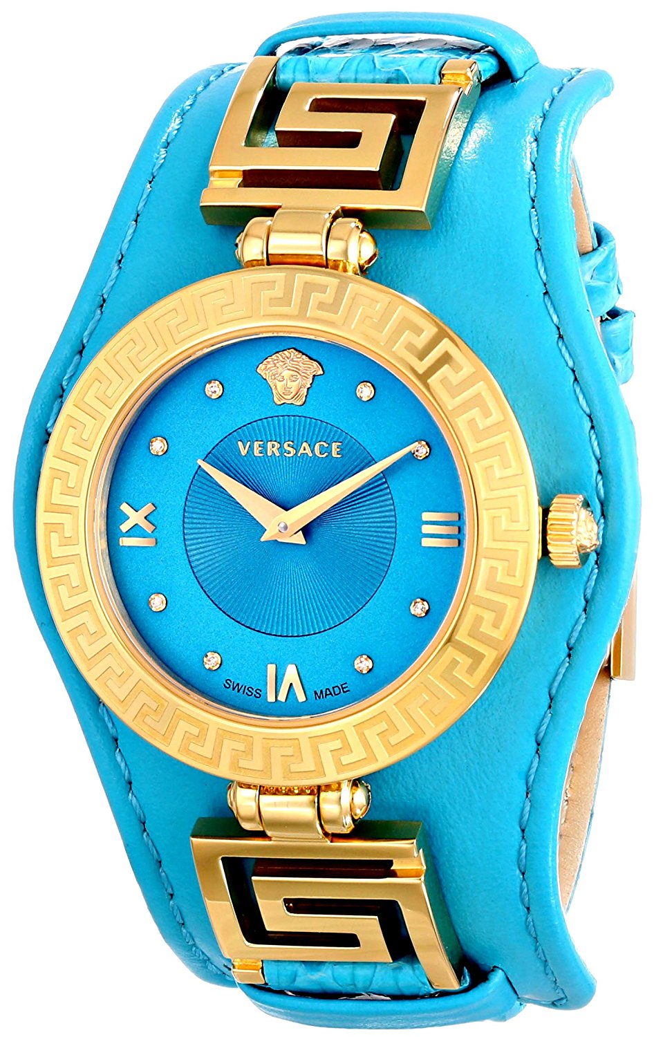 Versace Watches : VLA080014 Quartz Analog Blue Leather Women Watch