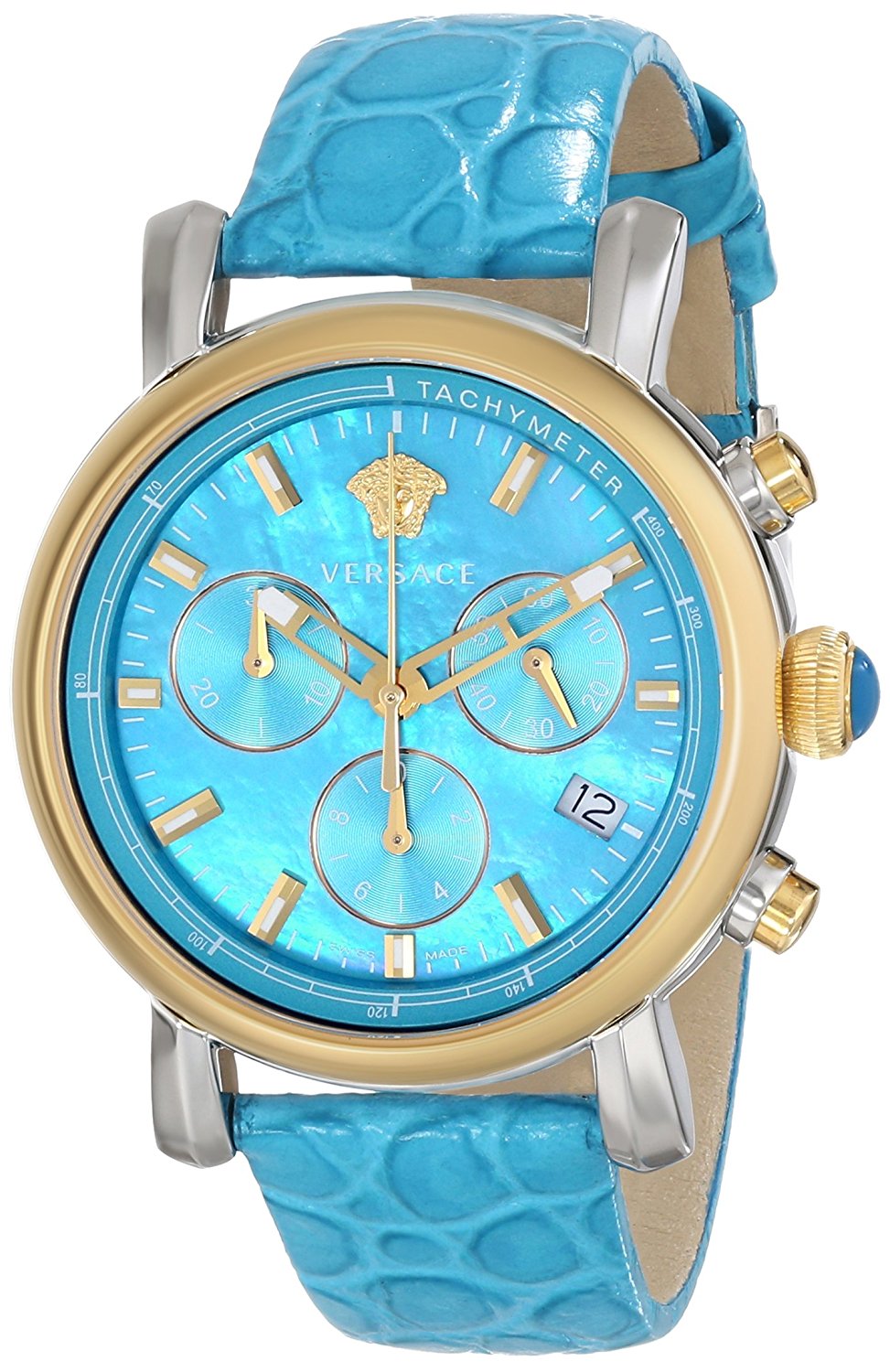 Versace Watches : VLB040014 Quartz Chronograph Date Blue Leather Women Watch