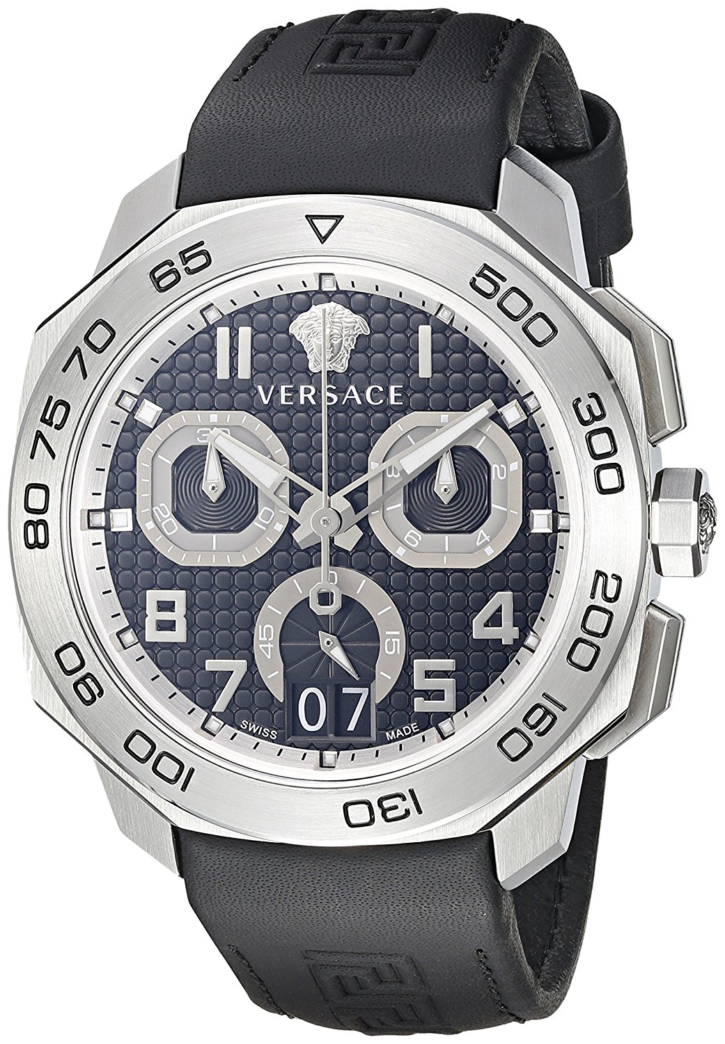 Versace Watches : VQC010015 Quartz Chronograph Date Black Leather Men Watch