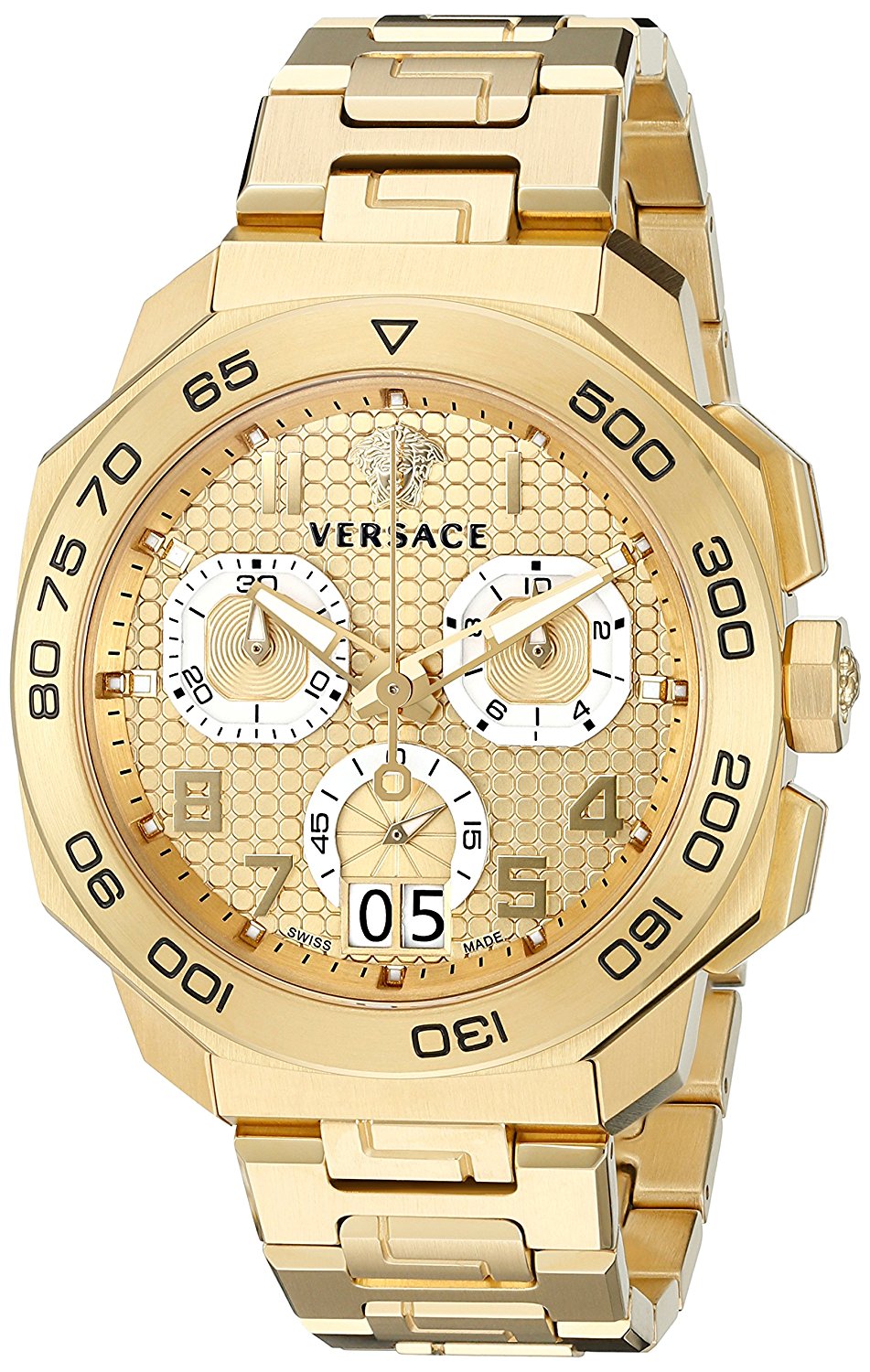 Versace Watches : VQC04-0015 Gold Dial Stainless Steel Band Men Watch