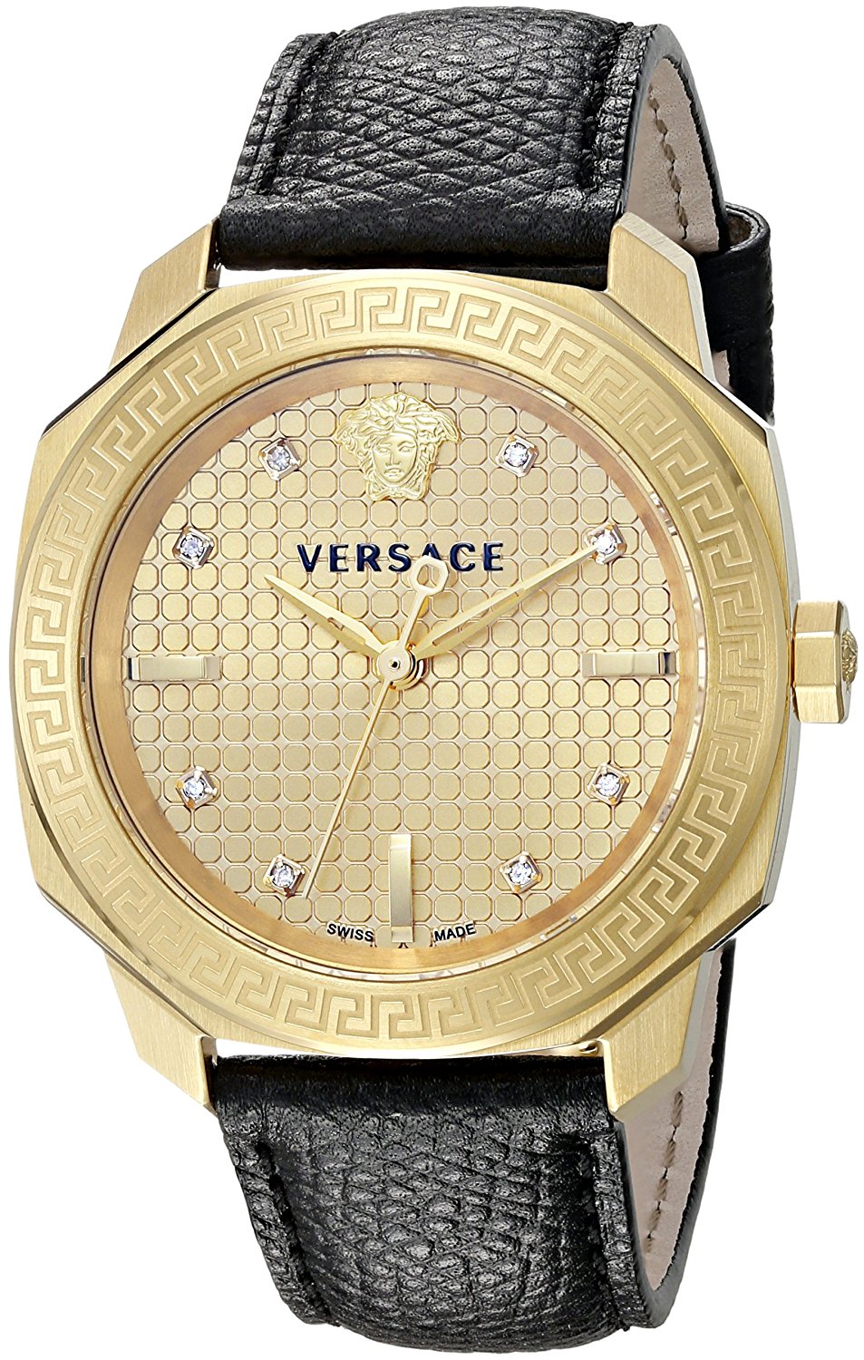Versace Watches : VQD030015 Quartz Diamond Dial Black Leather Women Watch