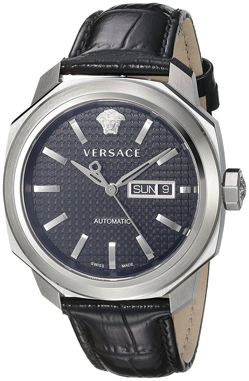 Versace Watches : VQI010015 Limited Edition Automatic Day Date Black Leather Men Watch
